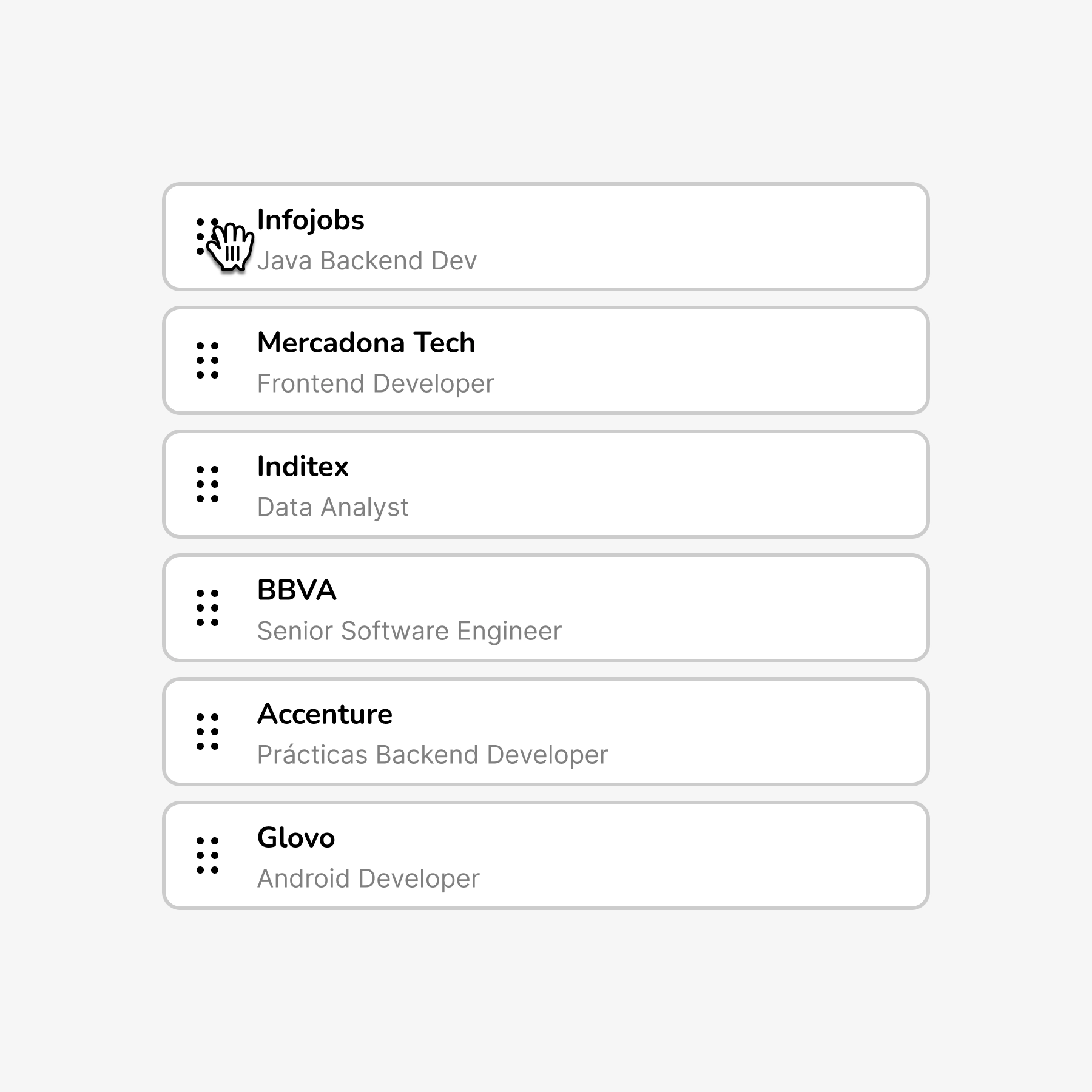 Supplied sortable list illustration